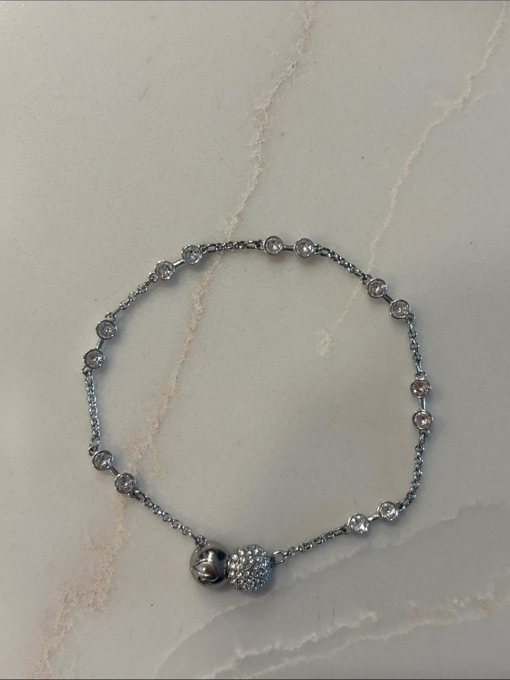Swarovski Silver Crystal Station Bracelet - Clear Crystals Magnetic Clasp